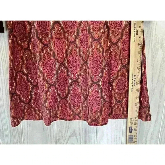 Prana Sz Large Kaley Dress Knee Length Long Sleeve Brown Pink Jacquard Print - Picture 7 of 7